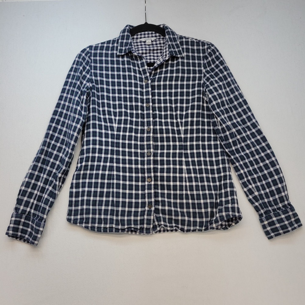 LL Bean Signature Button Down‎ Women 4 Blue Plaid Flannel Long Sleeve 297464